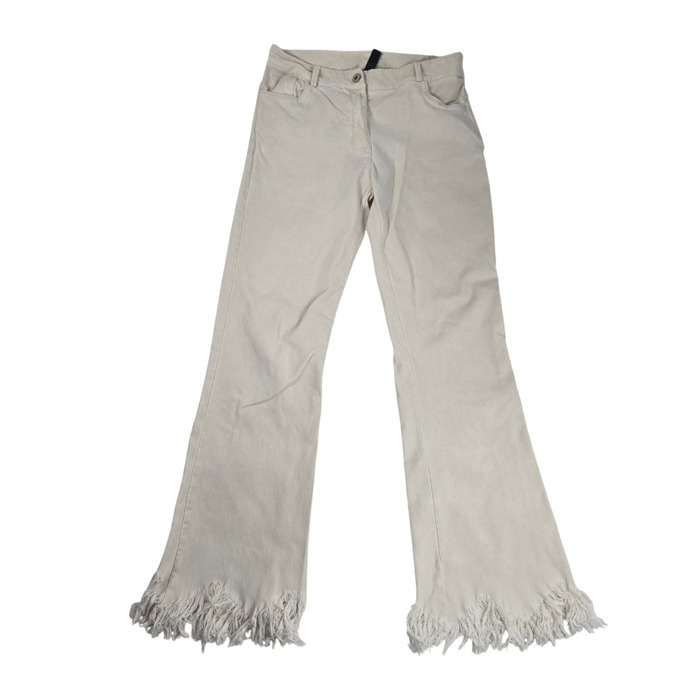 Venti6 Fringe Hem Flare Pants High Rise Beige Viscose Blend Size 2 25x28 Y2K 90s
